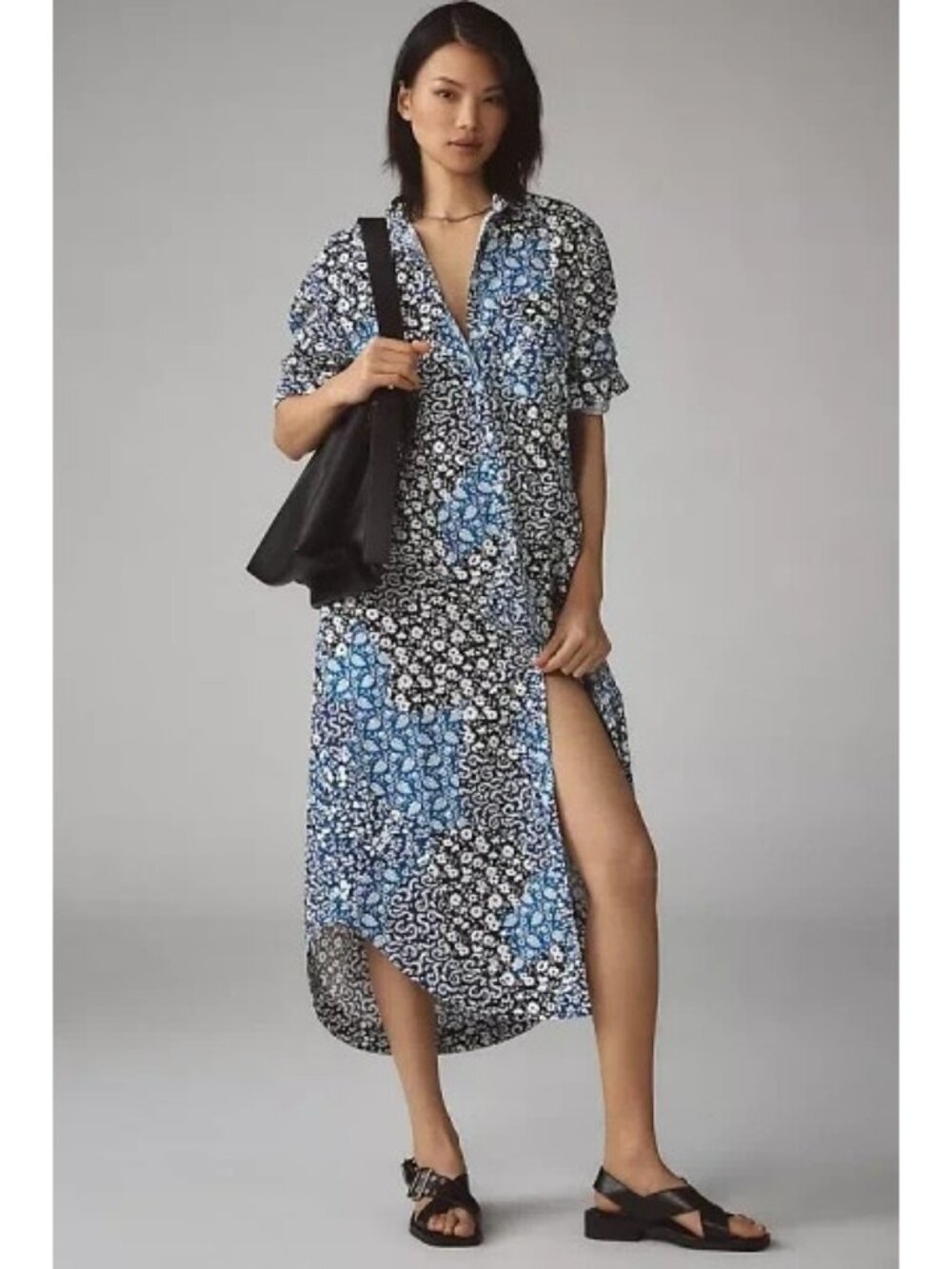 NWT Anthropologie Maeve The Soren in Sapphire Floral Cotton Shirt Dress XL